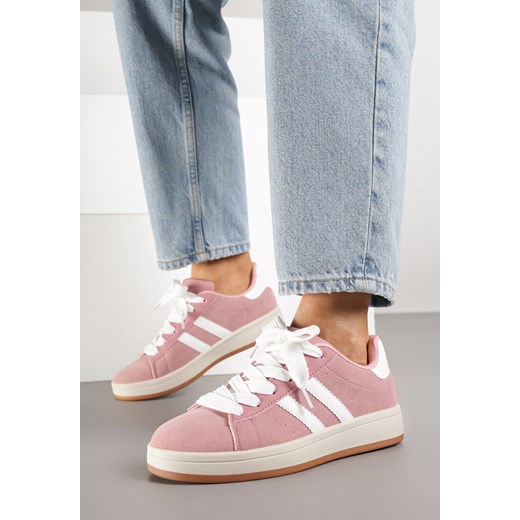 Różowo-Białe Sneakersy z Ozdobnymi Paskami Rilanira ze sklepu born2be.pl w kategorii Buty sportowe damskie - zdjęcie 185422123