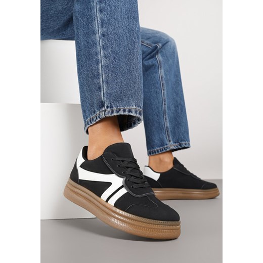 Czarne Sneakersy w Stylu Tenisówek z Paskami Wiatalle ze sklepu born2be.pl w kategorii Buty sportowe damskie - zdjęcie 185422213