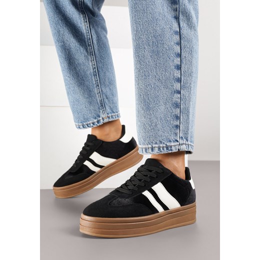 Czarne Sneakersy w Stylu Klasycznych Tenisówek na Grubej Podeszwie Tuluvia ze sklepu born2be.pl w kategorii Buty sportowe damskie - zdjęcie 185422433