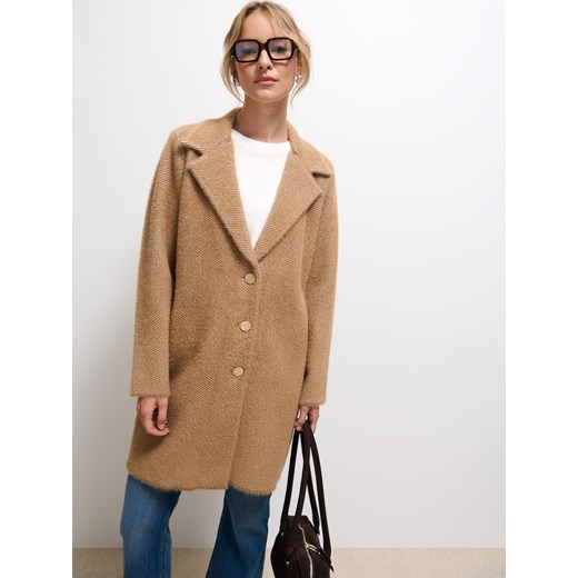 Mohito - Brązowy kardigan oversize - beżowy ze sklepu Mohito w kategorii Swetry damskie - zdjęcie 185423352