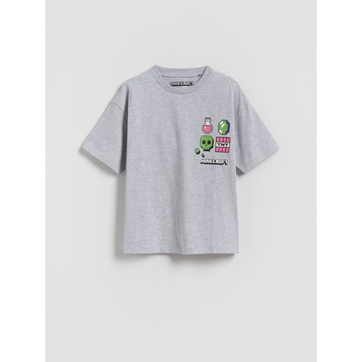 Reserved - Bawełniany t-shirt Minecraft - jasnoszary ze sklepu Reserved w kategorii T-shirty chłopięce - zdjęcie 185427151