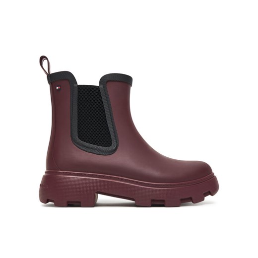 Tommy Hilfiger Kalosze Flag Ankle Warm Lining FW0FW08974 Bordowy ze sklepu MODIVO w kategorii Kalosze damskie - zdjęcie 185431444