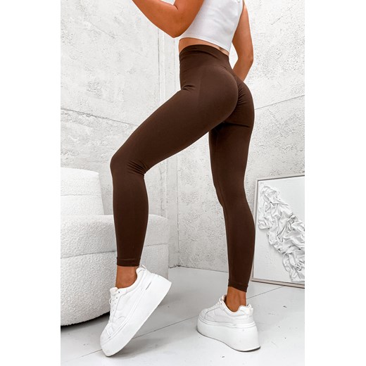 LEGGINSY MODELUJĄCE Z SZEROKIM PASEM- CZEKOLADOWE ze sklepu olika.com.pl w kategorii Spodnie damskie - zdjęcie 185433660