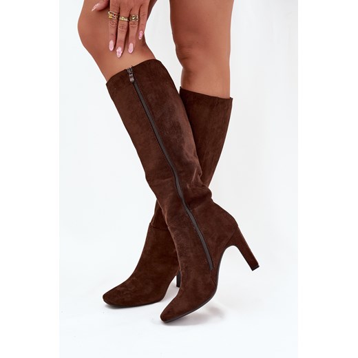 Damskie Kozaki Ocieplane Na Słupku Czekoladowe Zamira Boto 38 ZAZOO