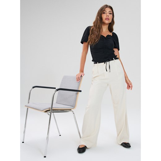 Sinsay - Bluzka z bufkami i drapowaniem - czarny Sinsay XL Sinsay