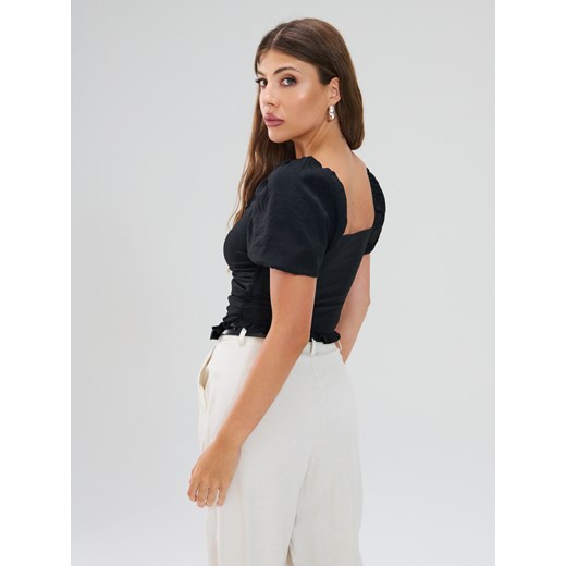 Sinsay - Bluzka z bufkami i drapowaniem - czarny Sinsay XL Sinsay