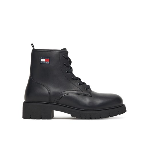 Trapery Tommy Jeans Tjw Lace Up Leather Boot EN0EN02824 Czarny ze sklepu eobuwie.pl w kategorii Workery damskie - zdjęcie 185434513