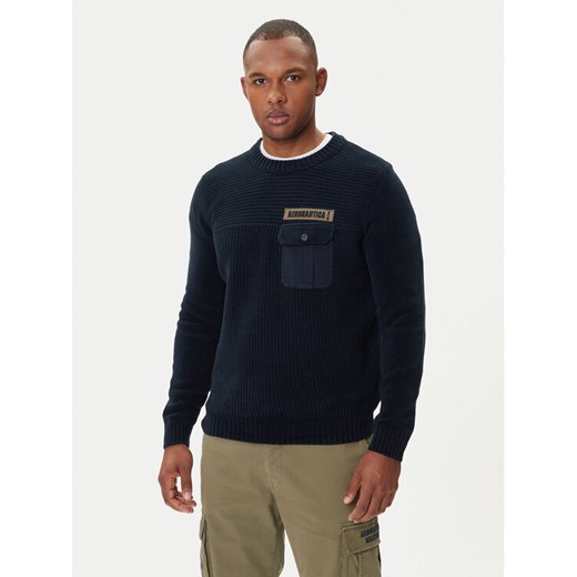 Aeronautica Militare Sweter 252MA1573UL00539 Granatowy Regular Fit ze sklepu MODIVO w kategorii Swetry męskie - zdjęcie 185435582
