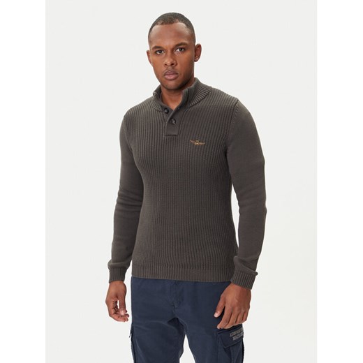 Aeronautica Militare Sweter 252MA1572UL00409 Szary Slim Fit ze sklepu MODIVO w kategorii Swetry męskie - zdjęcie 185435593