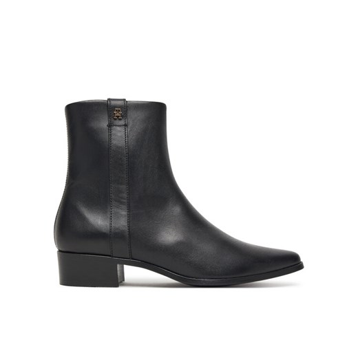 Tommy Hilfiger Botki Th Leather Pointy Zip Bootie FW0FW08980 Czarny ze sklepu MODIVO w kategorii Botki - zdjęcie 185435640