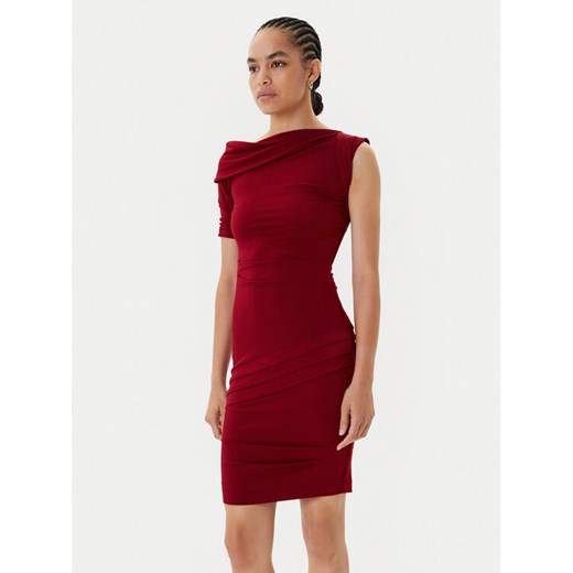 Guess Sukienka koktajlowa W5BK71 KCVG2 Bordowy Slim Fit ze sklepu MODIVO w kategorii Sukienki - zdjęcie 185435651