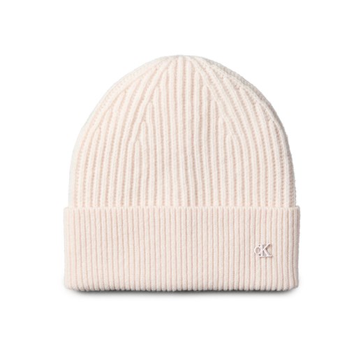 Czapka Calvin Klein Ck Metal Wool Beanie LV04D8032G Écru ze sklepu eobuwie.pl w kategorii Czapki zimowe damskie - zdjęcie 185440784