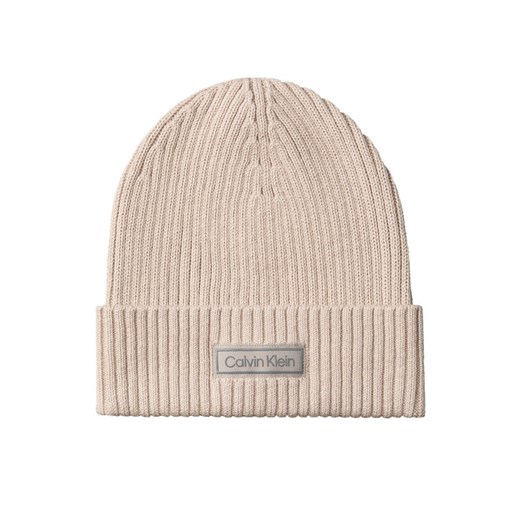Czapka Calvin Klein Patch Chunky Rib Cotton Beanie LV04D8053G Beżowy ze sklepu eobuwie.pl w kategorii Czapki zimowe męskie - zdjęcie 185440821
