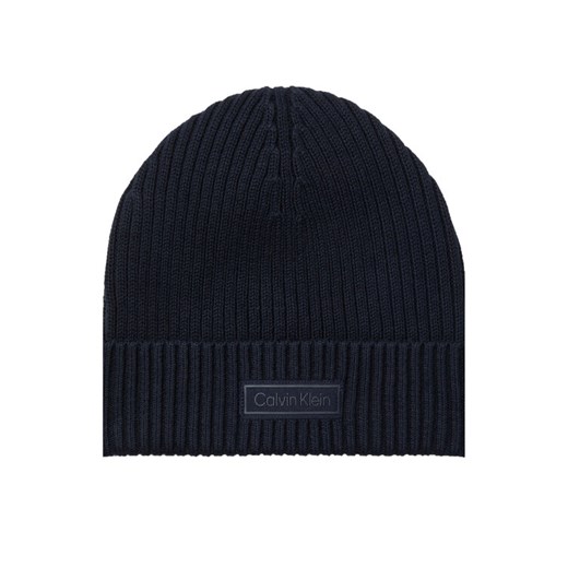Calvin Klein Czapka Patch Chunky Rib Cotton Beanie LV04D8053G Granatowy ze sklepu MODIVO w kategorii Czapki zimowe damskie - zdjęcie 185441903