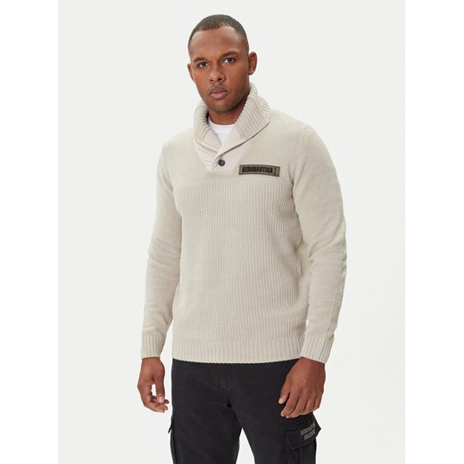 Aeronautica Militare Sweter 252MA1574UL00539 Beżowy Regular Fit ze sklepu MODIVO w kategorii Swetry męskie - zdjęcie 185441950