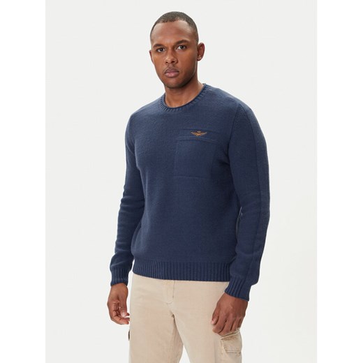 Aeronautica Militare Sweter 252MA1586UL00904 Granatowy Regular Fit ze sklepu MODIVO w kategorii Swetry męskie - zdjęcie 185441951