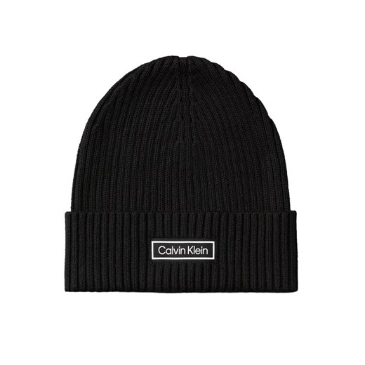 Calvin Klein Czapka Patch Chunky Rib Cotton Beanie LV04D8053G Czarny ze sklepu MODIVO w kategorii Czapki zimowe damskie - zdjęcie 185441954