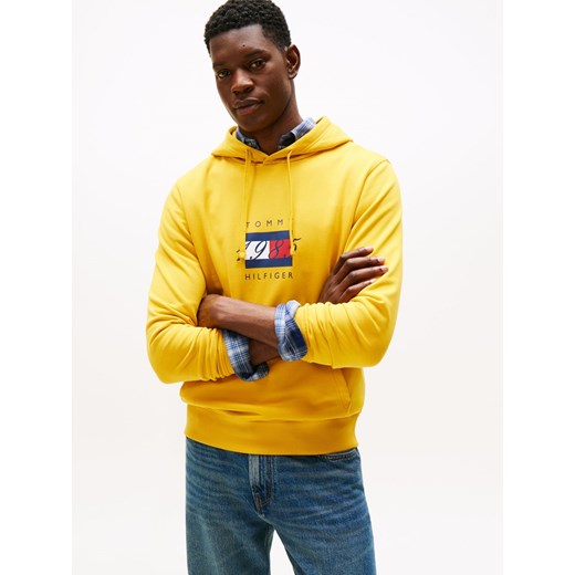 Tommy Hilfiger Męski sweter z kapturem Mężczyźni Materiał dresowy écru jednolity ze sklepu vangraaf w kategorii Bluzy męskie - zdjęcie 185443293