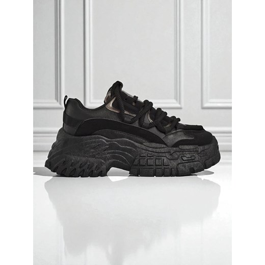 Aurelia Nero – Damskie Sneakersy Chunky ze Skóry Ekologicznej Czarny 6,5 cm ze sklepu royalfashion.pl w kategorii Buty sportowe damskie - zdjęcie 185443392
