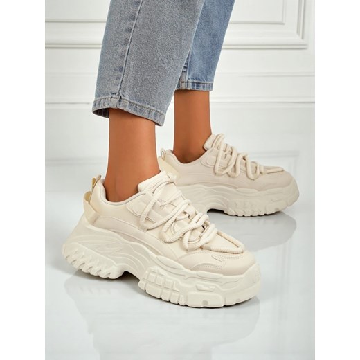 Damskie sneakersy beżowe Athenia z ekoskóry na platformie 6,5 cm ze sklepu royalfashion.pl w kategorii Buty sportowe damskie - zdjęcie 185443451