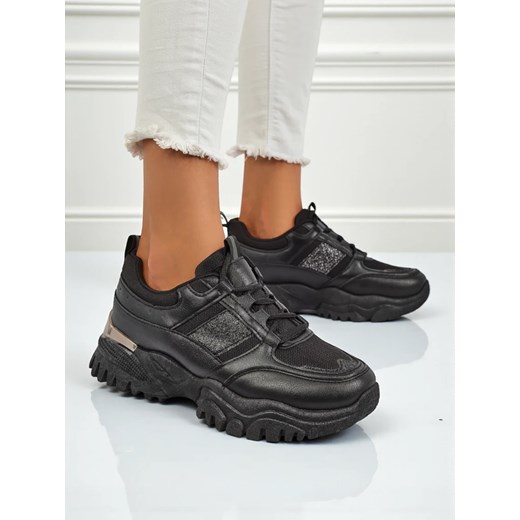 Damskie sneakersy Arete Nero na płaskim spodzie ze skóry ekologicznej ze sklepu royalfashion.pl w kategorii Buty sportowe damskie - zdjęcie 185443453