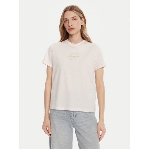 Calvin Klein Jeans T-Shirt Classic Monologo LV047D873G Różowy Regular Fit ze sklepu MODIVO w kategorii Bluzki damskie - zdjęcie 185446144