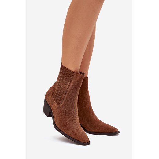 Damskie Ocieplane Botki Na Słupku Zamszowe Camel Arelia Boto 36 ZAZOO