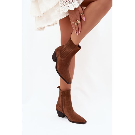 Damskie Ocieplane Botki Na Słupku Zamszowe Camel Arelia Boto 40 ZAZOO