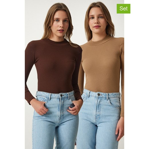 Happiness Istanbul Koszulki (2 szt.) w kolorze brązowym i jasnobrązowym ze sklepu Limango Polska w kategorii Bluzki damskie - zdjęcie 185448830