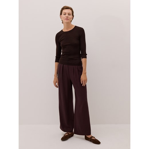 Reserved - Wełniana bluzka z dodatkiem jedwabiu - ciemnobrązowy Reserved XS Reserved