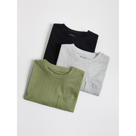 Reserved - Bawełniany longsleeve 3 pack - oliwkowy ze sklepu Reserved w kategorii T-shirty chłopięce - zdjęcie 185449734