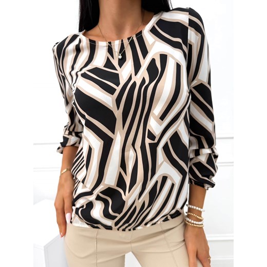 Beżowo-Czarna Bluzka ze sklepu ModnaKiecka.pl w kategorii Bluzki damskie - zdjęcie 185451470