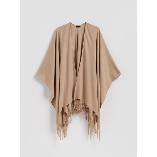 Reserved - Poncho z frędzlami - kremowy ze sklepu Reserved w kategorii Poncza - zdjęcie 185451762