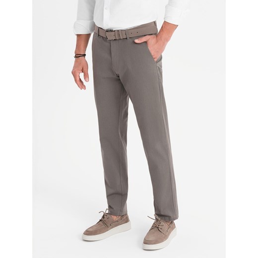Spodnie męskie chino REGULAR FIT z delikatną strukturą – szare V1  OM-PACP-0184 ze sklepu ombre w kategorii Spodnie męskie - zdjęcie 185453634