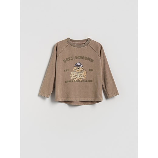Reserved - Bawełniany longsleeve z nadrukiem - brązowy ze sklepu Reserved w kategorii T-shirty chłopięce - zdjęcie 185453713