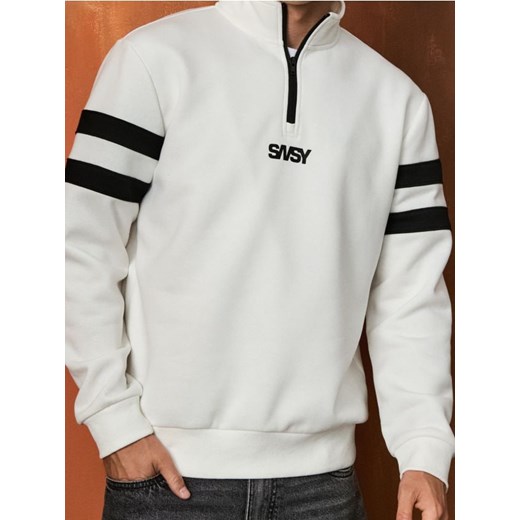 Sinsay - Dresowa bluza ze stójką - kremowy ze sklepu Sinsay w kategorii Bluzy męskie - zdjęcie 185455583