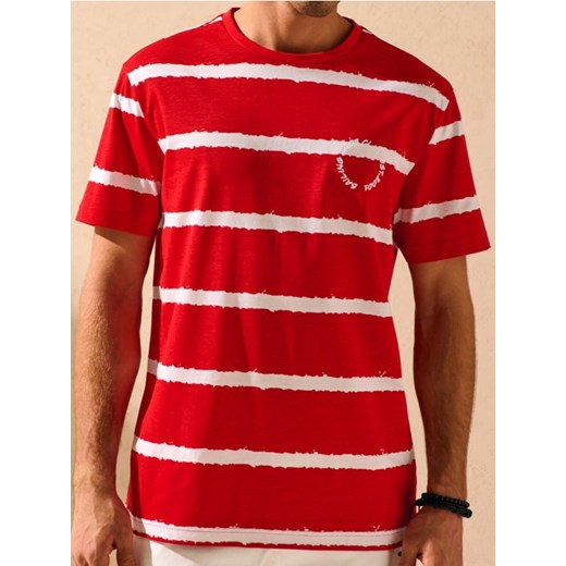 Sinsay - Bawełniana koszulka w paski - czerwony ze sklepu Sinsay w kategorii T-shirty męskie - zdjęcie 185455611