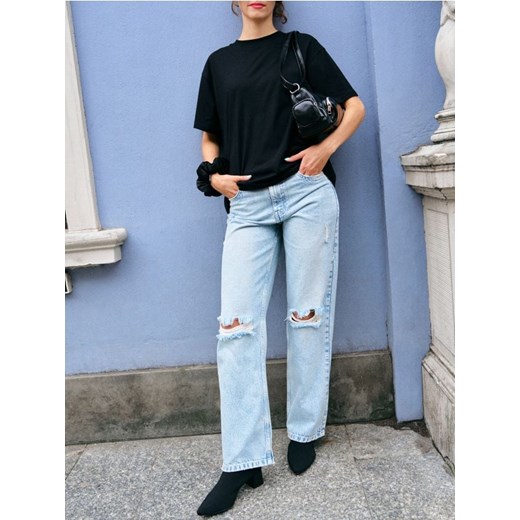 Sinsay - Jeansy wide leg z przetarciami - niebieski ze sklepu Sinsay w kategorii Jeansy damskie - zdjęcie 185455622