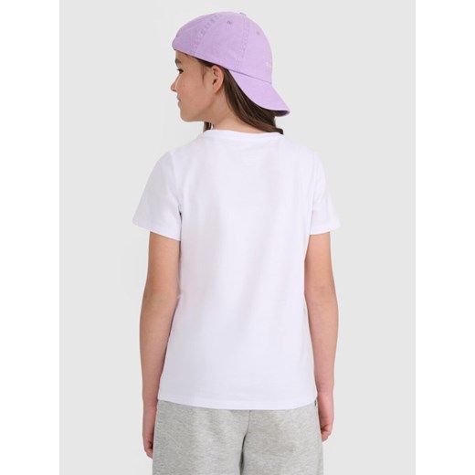 Dziewczęcy t-shirt bez nadruku 4F 4FJRMM00TTSHF3231 - biały ze sklepu Sportstylestory.com w kategorii Bluzki dziewczęce - zdjęcie 185456133