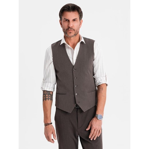 Męska elegancka kamizelka w jodełkę SLIM FIT  - grafitowa V2 OM-BLZV-0143 ze sklepu ombre w kategorii Kamizelki męskie - zdjęcie 185457201