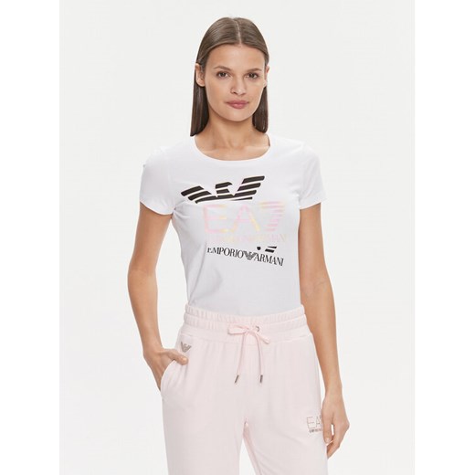 EA7 Emporio Armani T-Shirt 3DTT30 TJFKZ 1100 Biały Slim Fit ze sklepu MODIVO w kategorii Bluzki damskie - zdjęcie 185459413