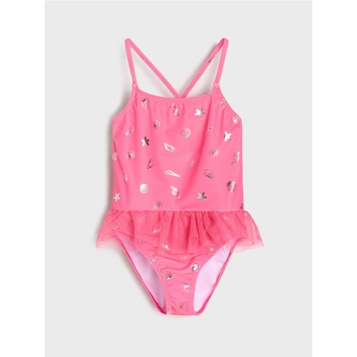 Sinsay - Strój kąpielowy z tiulową falbanką - różowy ze sklepu Sinsay w kategorii Stroje kąpielowe - zdjęcie 185461890