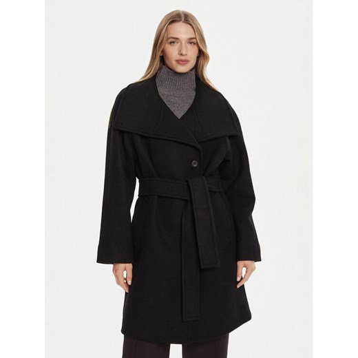 Calvin Klein Płaszcz wełniany LV044D557G Czarny Regular Fit ze sklepu MODIVO w kategorii Płaszcze damskie - zdjęcie 185464354