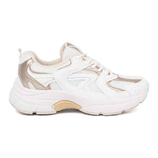 Shelvt Białe sneakersy z beżowo-złotymi wstawkami ze sklepu ButyModne.pl w kategorii Buty sportowe damskie - zdjęcie 185466263