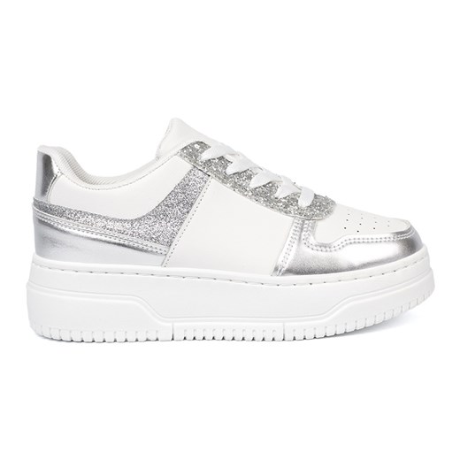 Shelvt Biało srebrne sneakersy z połyskującymi detalami wielokolorowe ze sklepu ButyModne.pl w kategorii Buty sportowe damskie - zdjęcie 185466264