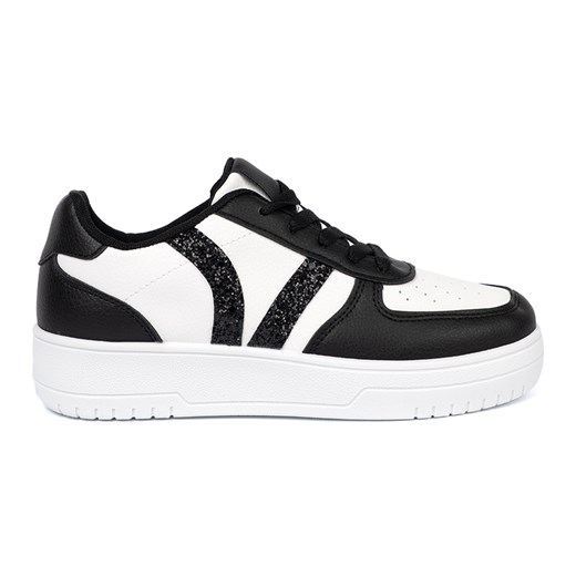 Shelvt Stylowe czarno-białe sneakersy z brokatowymi wstawkami ze sklepu ButyModne.pl w kategorii Buty sportowe damskie - zdjęcie 185466270