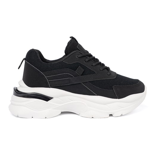 Shelvt Czarne sportowe sneakersy na grubej białej podeszwie ze sklepu ButyModne.pl w kategorii Buty sportowe damskie - zdjęcie 185466272