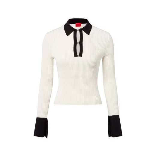 HUGO Damski sweter w prążek - Sharro Kobiety dzianina grubo tkana écru jednolity ze sklepu vangraaf w kategorii Swetry damskie - zdjęcie 185466753