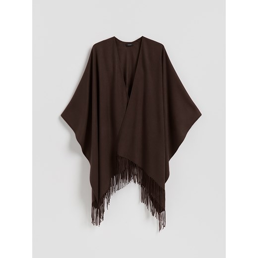 Reserved - Poncho z frędzlami - brązowy ze sklepu Reserved w kategorii Poncza - zdjęcie 185467484