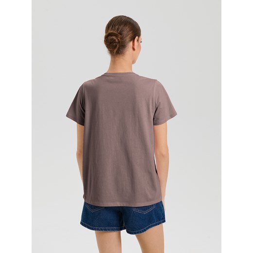 Sinsay - Bawełniana koszulka basic - brązowy Sinsay XL Sinsay